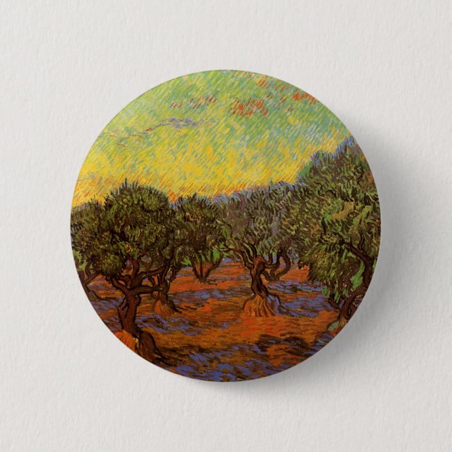 Olive Grove, Orange Sky by Vincent van Gogh Pinback Button (Front)