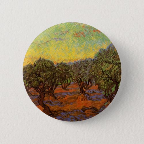 Olive Grove Orange Sky by Vincent van Gogh Pinback Button