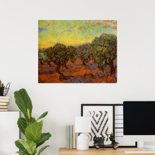 Olive Grove Orange Sky by Vincent van Gogh Poster