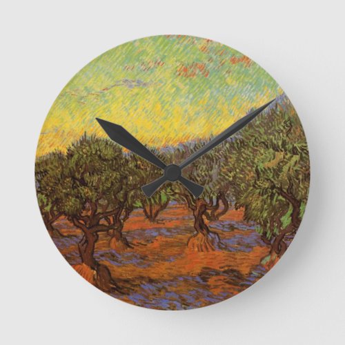 Olive Grove Orange Sky by Vincent van Gogh Round Clock