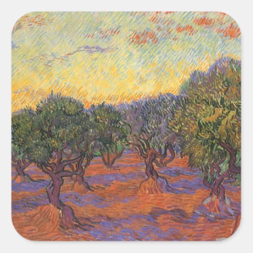 Olive Grove Orange Sky by Vincent van Gogh Square Sticker