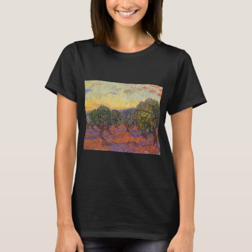 Olive Grove Orange Sky by Vincent van Gogh T_Shirt