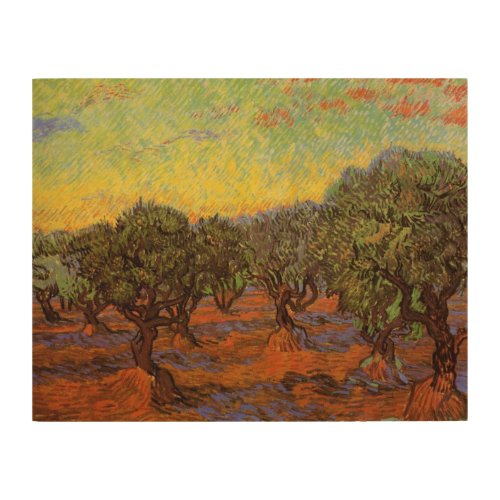 Olive Grove Orange Sky by Vincent van Gogh Wood Wall Art