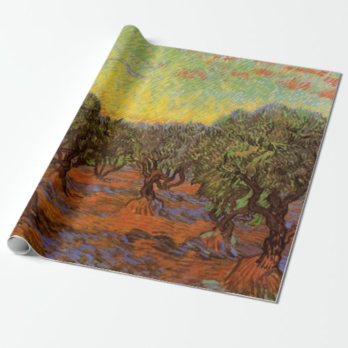 Olive Grove Orange Sky by Vincent van Gogh Wrapping Paper