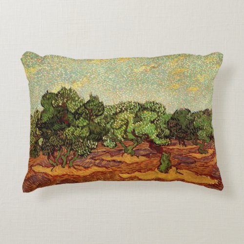 Olive Grove Pale Blue Sky by Vincent van Gogh Accent Pillow