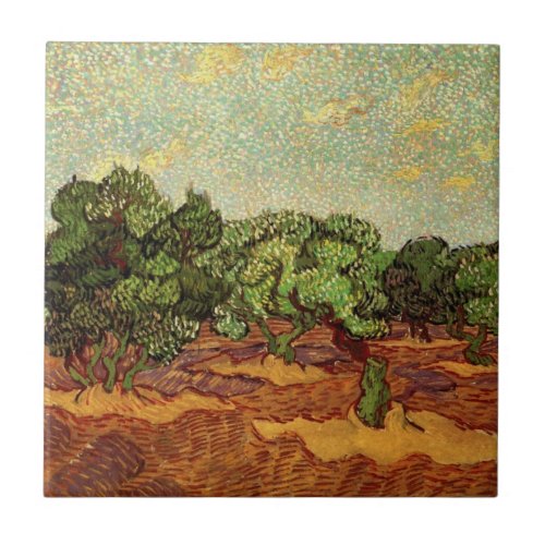 Olive Grove Pale Blue Sky by Vincent van Gogh Ceramic Tile