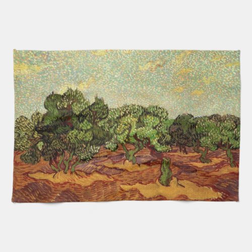 Olive Grove Pale Blue Sky by Vincent van Gogh Kitchen Towel
