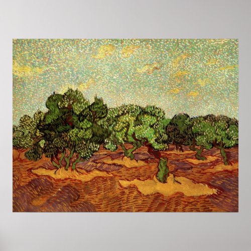 Olive Grove Pale Blue Sky by Vincent van Gogh Poster