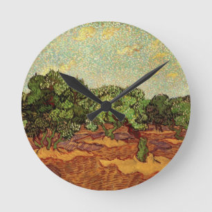 Olive Grove, Pale Blue Sky by Vincent van Gogh Round Clock