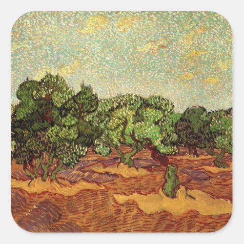 Olive Grove Pale Blue Sky by Vincent van Gogh Square Sticker