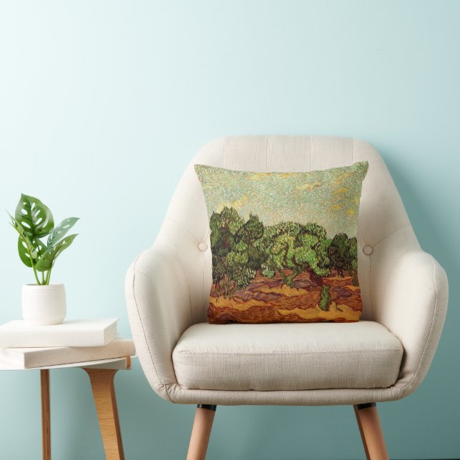 Olive Grove, Pale Blue Sky by Vincent van Gogh Throw Pillow (Chair)