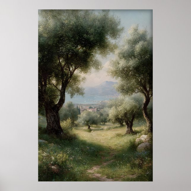 Olive Grove Print, Spring Landscape Digital, 19th Poster (Front)