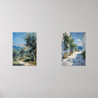 Olive Grove with Coastal Village and Sea Wall Art Sets