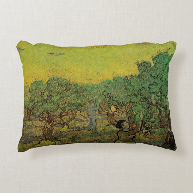 Olive Grove with Picking Figures, Vincent van Gogh Accent Pillow (Front)