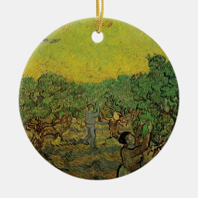 Olive Grove with Picking Figures, Vincent van Gogh Ceramic Ornament (Front)