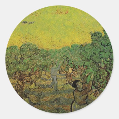 Olive Grove with Picking Figures Vincent van Gogh Classic Round Sticker