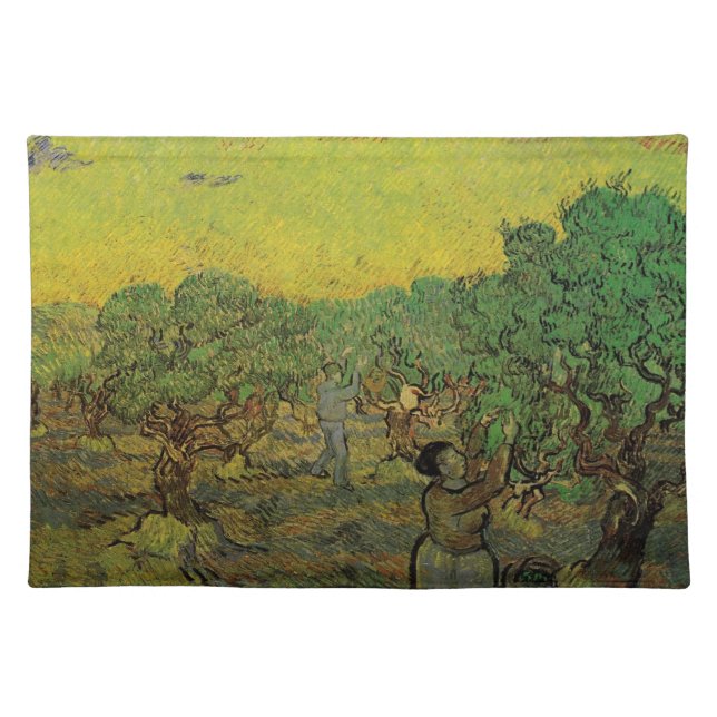 Olive Grove with Picking Figures, Vincent van Gogh Cloth Placemat (Front)