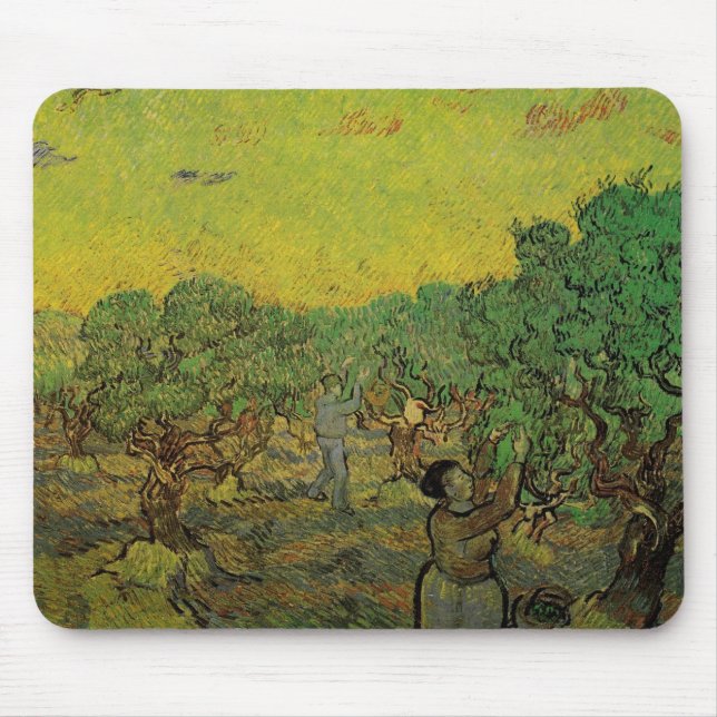 Olive Grove with Picking Figures, Vincent van Gogh Mouse Pad (Front)