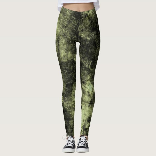 Olive Grunge Textured Spandex Leggings (Front)