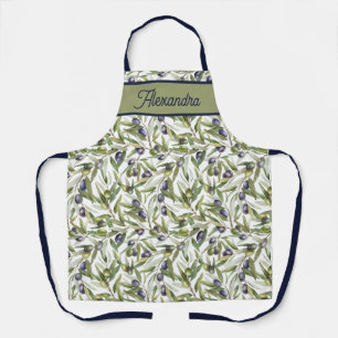 Olive Hand Drawn Watercolour French Country Name Apron