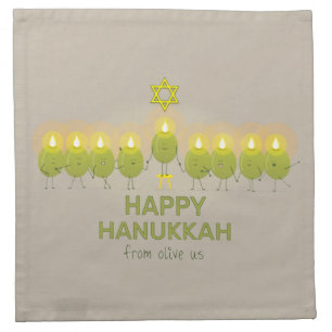 Olive Hanukkah Menorah Cloth Napkin