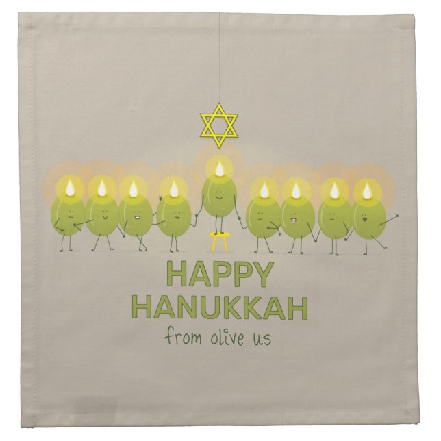 Olive Hanukkah Menorah Cloth Napkin (Front)