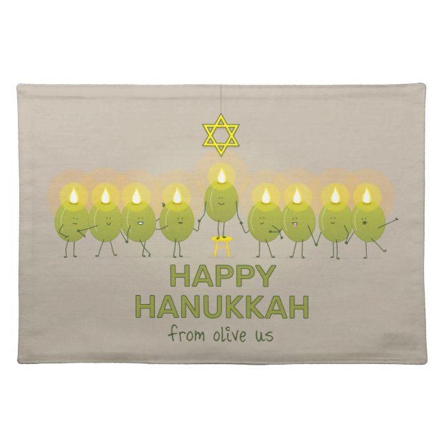 Olive Hanukkah Menorah Cloth Placemat (Front)