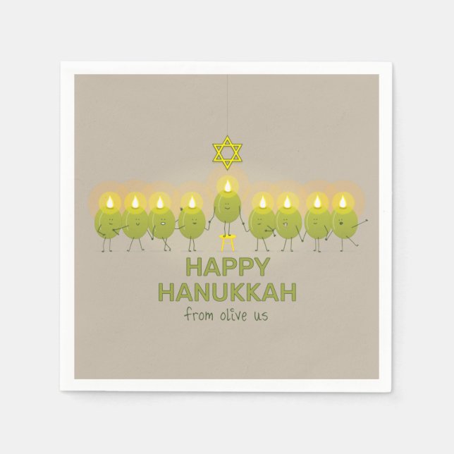 Olive Hanukkah Menorah Napkins (Front)