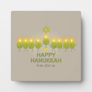 Olive Hanukkah Menorah Plaque