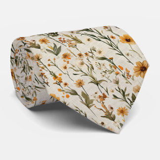 Olive & Harvest Orange Field Floral Wedding Neck Tie