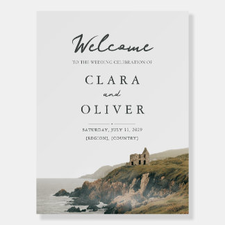 Olive Irish Coast Cliff Ruin Wedding Welcome Sign
