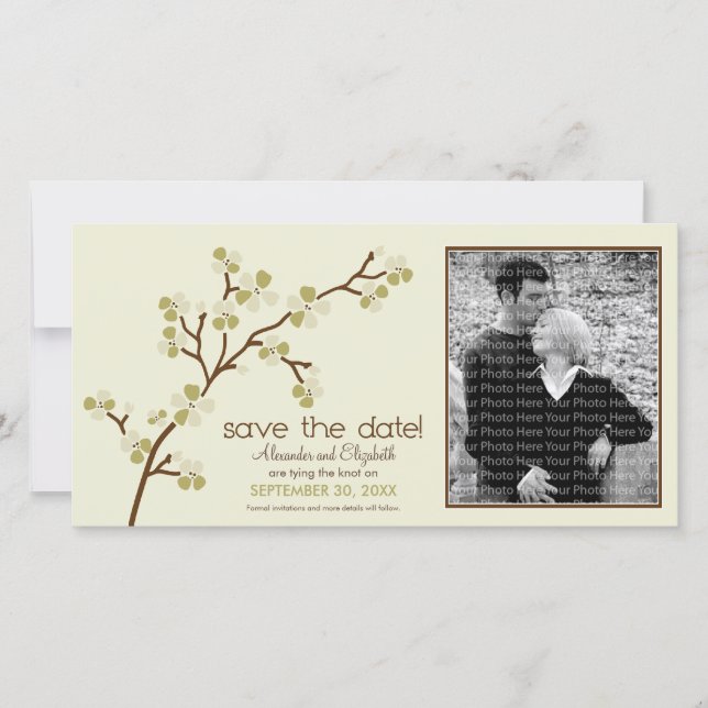 Olive/Ivory Cherry Blossom Save the Date Photocard (Front)