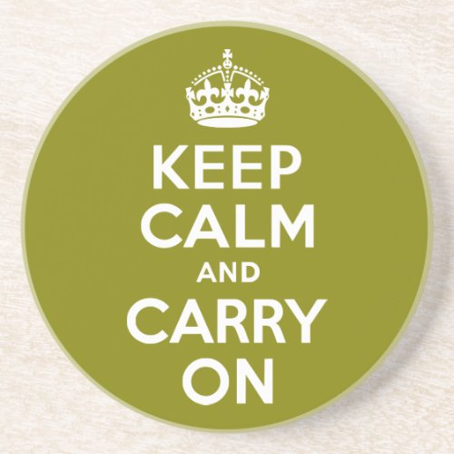 Olive Keep Calm and Carry On Sandstone Coaster