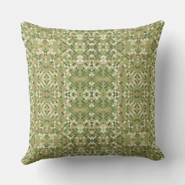 olive knitted ethnic rustic ornament outdoor pillow (Back)