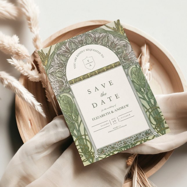 Olive Leaf Arch Art Nouveau wedding Save The Date (Creator Uploaded)