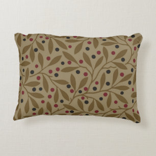 Olive Leaf Berry Earthy Willow Branch Accent Pillow