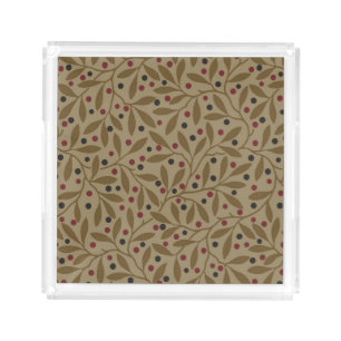 Olive Leaf Berry Earthy Willow Branch Acrylic Tray