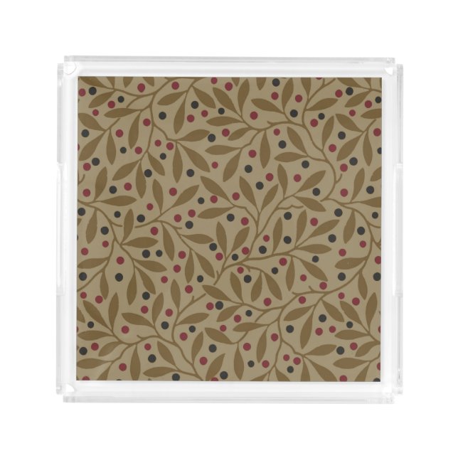 Olive Leaf Berry Earthy Willow Branch Acrylic Tray (Front)