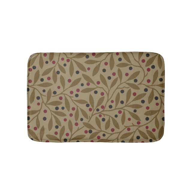 Olive Leaf Berry Earthy Willow Branch Bath Mat (Front)