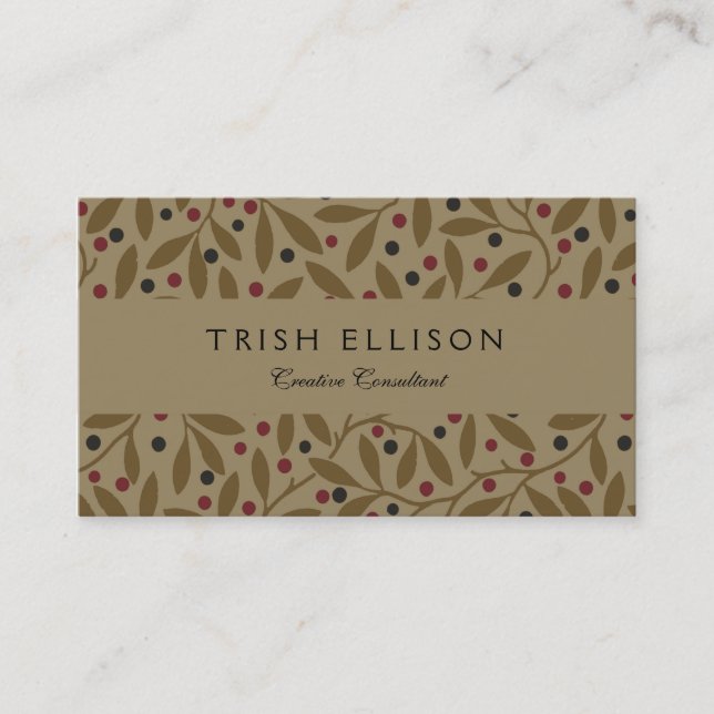 Olive Leaf Berry Earthy Willow Branch Business Card (Front)