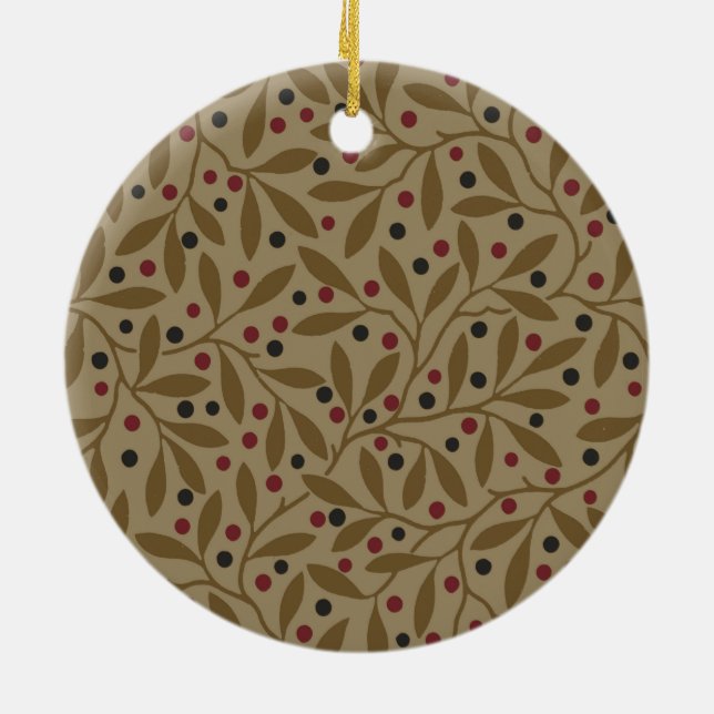 Olive Leaf Berry Earthy Willow Branch Ceramic Ornament (Back)