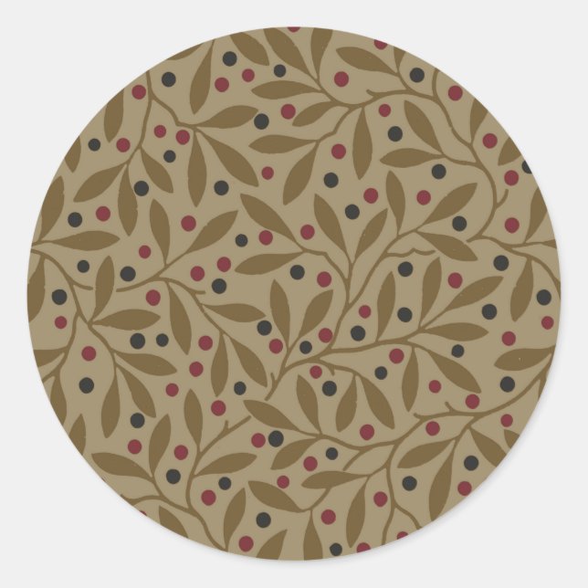 Olive Leaf Berry Earthy Willow Branch Classic Round Sticker (Front)