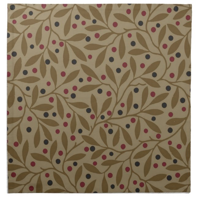 Olive Leaf Berry Earthy Willow Branch Cloth Napkin (Front)