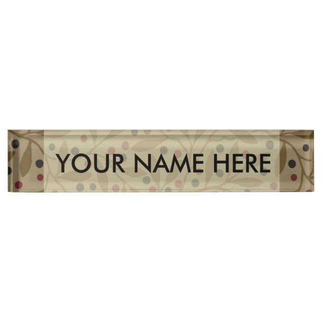 Olive Leaf Berry Earthy Willow Branch Desk Name Plate (Front)