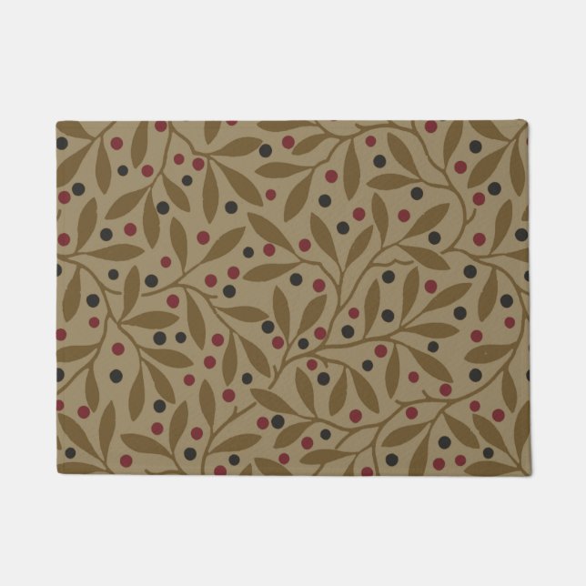 Olive Leaf Berry Earthy Willow Branch Doormat (Front)