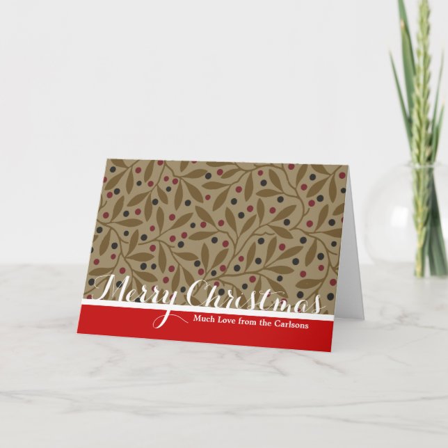 Olive Leaf Berry Earthy Willow Branch Holiday Card (Front)