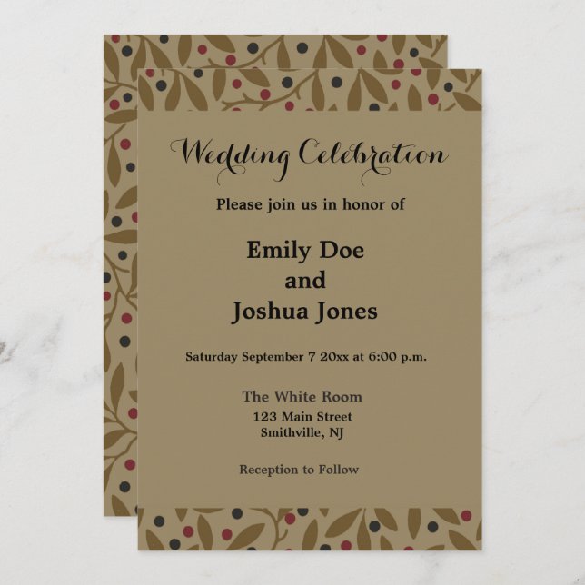 Olive Leaf Berry Earthy Willow Branch Invitation (Front/Back)