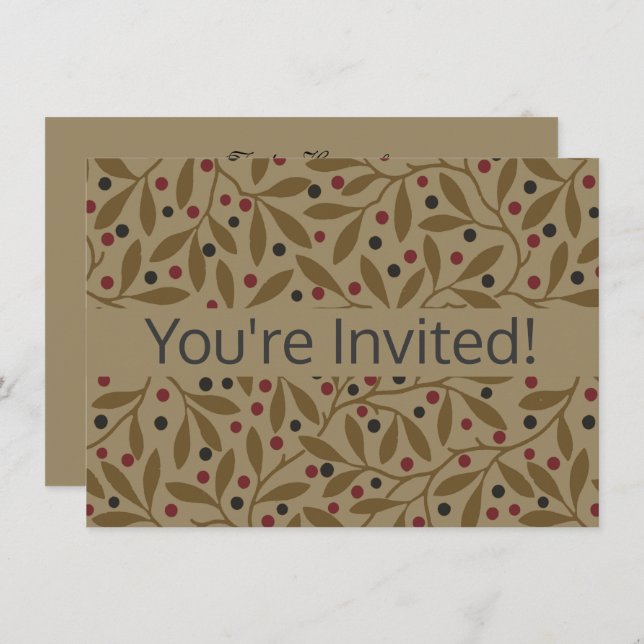 Olive Leaf Berry Earthy Willow Branch Invitation (Front/Back)