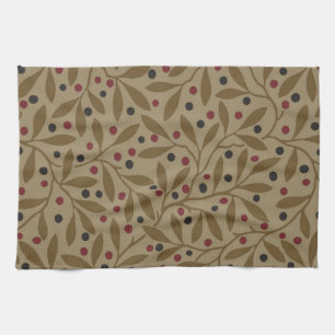 Olive Leaf Berry Earthy Willow Branch Kitchen Towel