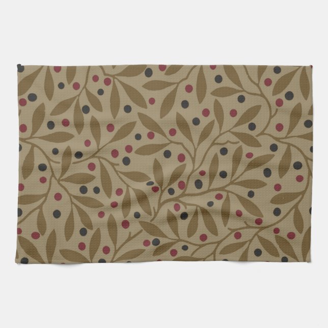 Olive Leaf Berry Earthy Willow Branch Kitchen Towel (Horizontal)